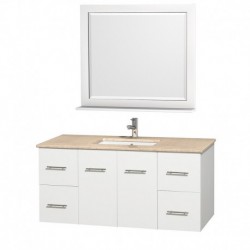48 inch Single Bathroom Vanity in Matte White, Ivory Marble Countertop, Square Porcelain Undermount Sink, and 36 inch Mirror