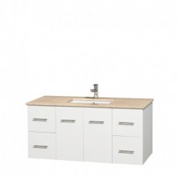 48 inch Single Bathroom Vanity in Matte White, Ivory Marble Countertop, Undermount Square Sink, and No Mirror