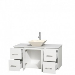 48 inch Single Bathroom Vanity in Matte White, White Man-Made Stone Countertop, Pyra Bone Porcelain Sink, and No Mirror