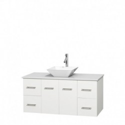 48 inch Single Bathroom Vanity in Matte White, White Man-Made Stone Countertop, Pyra White Porcelain Sink, and No Mirror