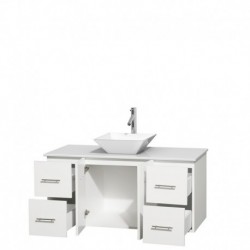 48 inch Single Bathroom Vanity in Matte White, White Man-Made Stone Countertop, Pyra White Porcelain Sink, and No Mirror