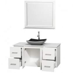 48 inch Single Bathroom Vanity in Matte White, White Man-Made Stone Countertop, Altair Black Granite Sink, and 36 inch Mirror