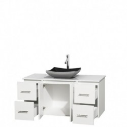 48 inch Single Bathroom Vanity in Matte White, White Man-Made Stone Countertop, Altair Black Granite Sink, and No Mirror
