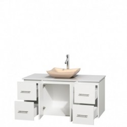 48 inch Single Bathroom Vanity in Matte White, White Man-Made Stone Countertop, Avalon Ivory Marble Sink, and No Mirror