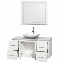 48 inch Single Bathroom Vanity in Matte White, White Man-Made Stone Countertop, Arista White Carrera Marble Sink, and 36 inch M