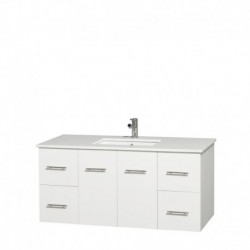 48 inch Single Bathroom Vanity in Matte White, White Man-Made Stone Countertop, Undermount Square Sink, and No Mirror