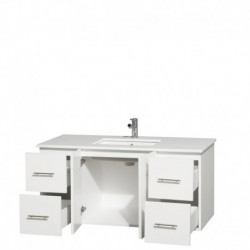 48 inch Single Bathroom Vanity in Matte White, White Man-Made Stone Countertop, Undermount Square Sink, and No Mirror