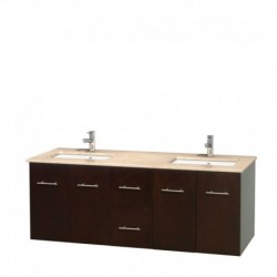 60 inch Double Bathroom Vanity in Espresso, Ivory Marble Countertop, Undermount Square Sinks, and No Mirror
