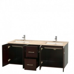 60 inch Double Bathroom Vanity in Espresso, Ivory Marble Countertop, Undermount Square Sinks, and No Mirror
