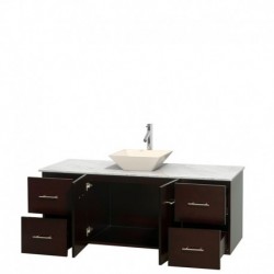 60 inch Single Bathroom Vanity in Espresso, White Carrera Marble Countertop, Pyra Bone Porcelain Sink, and No Mirror