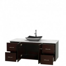 60 inch Single Bathroom Vanity in Espresso, White Carrera Marble Countertop, Altair Black Granite Sink, and No Mirror