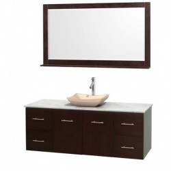 60 inch Single Bathroom Vanity in Espresso, White Carrera Marble Countertop, Avalon Ivory Marble Sink, and 58 inch Mirror