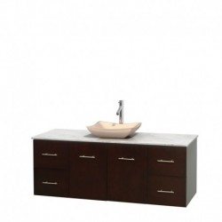 60 inch Single Bathroom Vanity in Espresso, White Carrera Marble Countertop, Avalon Ivory Marble Sink, and No Mirror