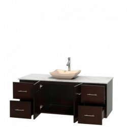 60 inch Single Bathroom Vanity in Espresso, White Carrera Marble Countertop, Avalon Ivory Marble Sink, and No Mirror