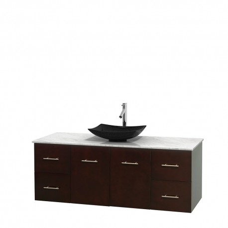 60 inch Single Bathroom Vanity in Espresso, White Carrera Marble Countertop, Arista Black Granite Sink, and No Mirror