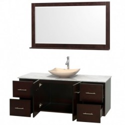 60 inch Single Bathroom Vanity in Espresso, White Carrera Marble Countertop, Arista Ivory Marble Sink, and 58 inch Mirror