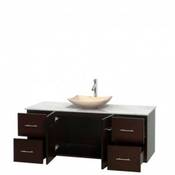 60 inch Single Bathroom Vanity in Espresso, White Carrera Marble Countertop, Arista Ivory Marble Sink, and No Mirror