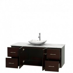 60 inch Single Bathroom Vanity in Espresso, White Carrera Marble Countertop, Arista White Carrera Marble Sink, and No Mirror