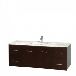 60 inch Single Bathroom Vanity in Espresso, White Carrera Marble Countertop, Undermount Square Sink, and No Mirror