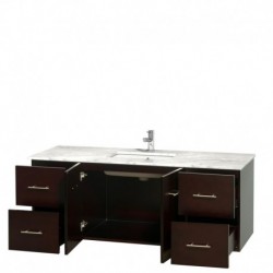 60 inch Single Bathroom Vanity in Espresso, White Carrera Marble Countertop, Undermount Square Sink, and No Mirror