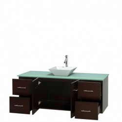 60 inch Single Bathroom Vanity in Espresso, Green Glass Countertop, Pyra White Porcelain Sink, and No Mirror