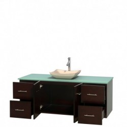 60 inch Single Bathroom Vanity in Espresso, Green Glass Countertop, Avalon Ivory Marble Sink, and No Mirror