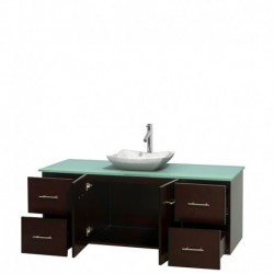 60 inch Single Bathroom Vanity in Espresso, Green Glass Countertop, Avalon White Carrera Marble Sink, and No Mirror