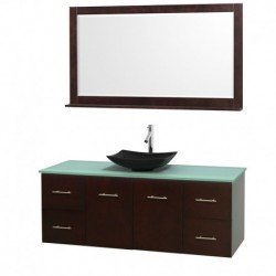 60 inch Single Bathroom Vanity in Espresso, Green Glass Countertop, Arista Black Granite Sink, and 58 inch Mirror