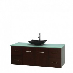 60 inch Single Bathroom Vanity in Espresso, Green Glass Countertop, Arista Black Granite Sink, and No Mirror