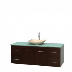 60 inch Single Bathroom Vanity in Espresso, Green Glass Countertop, Arista Ivory Marble Sink, and No Mirror