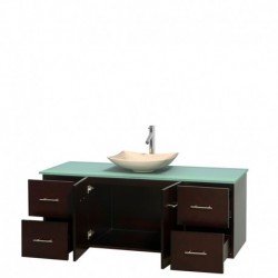 60 inch Single Bathroom Vanity in Espresso, Green Glass Countertop, Arista Ivory Marble Sink, and No Mirror