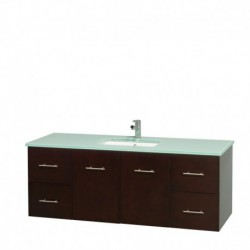 60 inch Single Bathroom Vanity in Espresso, Green Glass Countertop, Undermount Square Sink, and No Mirror