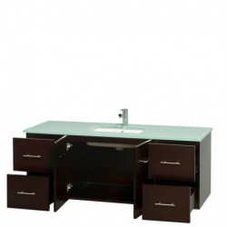 60 inch Single Bathroom Vanity in Espresso, Green Glass Countertop, Undermount Square Sink, and No Mirror