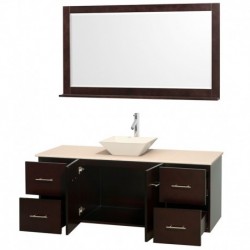 60 inch Single Bathroom Vanity in Espresso, Ivory Marble Countertop, Pyra Bone Porcelain Sink, and 58 inch Mirror
