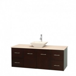 60 inch Single Bathroom Vanity in Espresso, Ivory Marble Countertop, Pyra Bone Porcelain Sink, and No Mirror