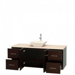 60 inch Single Bathroom Vanity in Espresso, Ivory Marble Countertop, Pyra Bone Porcelain Sink, and No Mirror