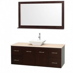 60 inch Single Bathroom Vanity in Espresso, Ivory Marble Countertop, Pyra White Porcelain Sink, and 58 inch Mirror