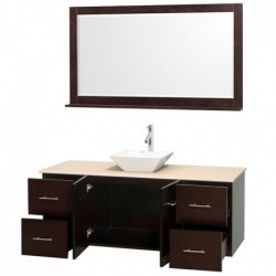 60 inch Single Bathroom Vanity in Espresso, Ivory Marble Countertop, Pyra White Porcelain Sink, and 58 inch Mirror
