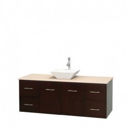 60 inch Single Bathroom Vanity in Espresso, Ivory Marble Countertop, Pyra White Porcelain Sink, and No Mirror