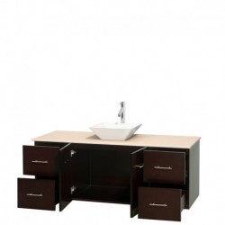 60 inch Single Bathroom Vanity in Espresso, Ivory Marble Countertop, Pyra White Porcelain Sink, and No Mirror