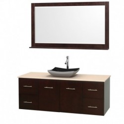 60 inch Single Bathroom Vanity in Espresso, Ivory Marble Countertop, Altair Black Granite Sink, and 58 inch Mirror