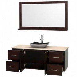 60 inch Single Bathroom Vanity in Espresso, Ivory Marble Countertop, Altair Black Granite Sink, and 58 inch Mirror