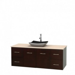 60 inch Single Bathroom Vanity in Espresso, Ivory Marble Countertop, Altair Black Granite Sink, and No Mirror