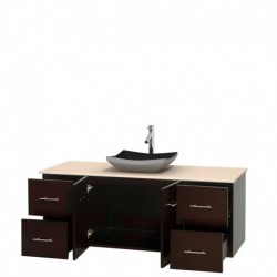 60 inch Single Bathroom Vanity in Espresso, Ivory Marble Countertop, Altair Black Granite Sink, and No Mirror