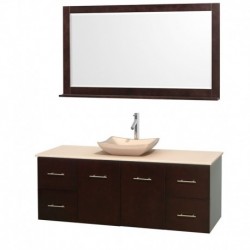 60 inch Single Bathroom Vanity in Espresso, Ivory Marble Countertop, Avalon Ivory Marble Sink, and 58 inch Mirror