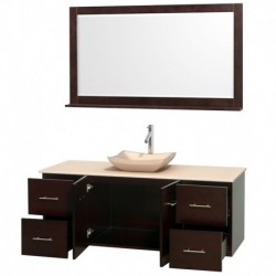 60 inch Single Bathroom Vanity in Espresso, Ivory Marble Countertop, Avalon Ivory Marble Sink, and 58 inch Mirror