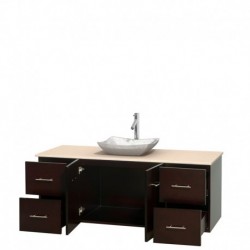 60 inch Single Bathroom Vanity in Espresso, Ivory Marble Countertop, Avalon White Carrera Marble Sink, and No Mirror