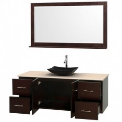 60 inch Single Bathroom Vanity in Espresso, Ivory Marble Countertop, Arista Black Granite Sink, and 58 inch Mirror