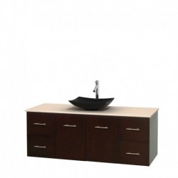 60 inch Single Bathroom Vanity in Espresso, Ivory Marble Countertop, Arista Black Granite Sink, and No Mirror