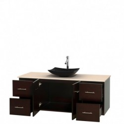 60 inch Single Bathroom Vanity in Espresso, Ivory Marble Countertop, Arista Black Granite Sink, and No Mirror